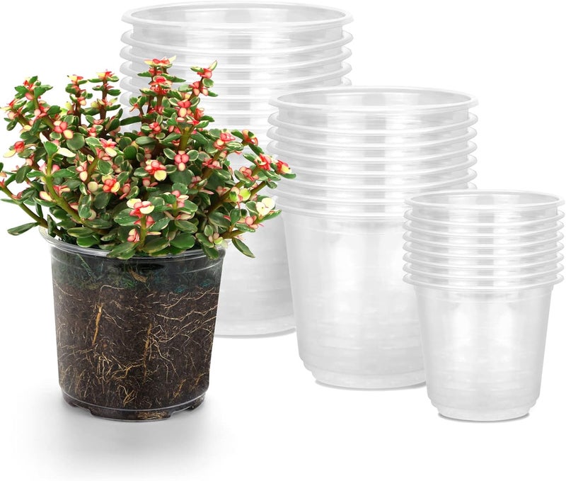 RAOOKIF 6/5/3.5 Inch Clear Nursery Pots with Drainage, 24 Pack Clear Nursery Pots for Plants, Flexible Plastic Garden Flower Pot - Image 1